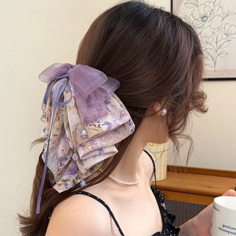 

【YY34】Сладкий цветочный бант из бисера, заколка для хвоста, коготь для волос, женские французские элегантные заколки для волос, заколка в виде акулы