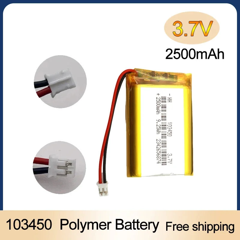 3.7V 103450 Polymer Lithium Battery ,2500 mAh Rechargeable 103450 Polymer Battery for MP5,Toys,Cameras, GPS, Bluetooth, Speakers