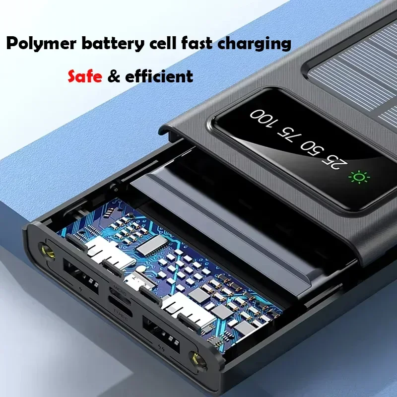 بنك الطاقة الشمسية Xiaomi 200000 بطارية شحن سريع بقوة كبيرة بقدرة mAh مع كابلات USB مزدوجة 4 لهواتف iPhone وSamsung