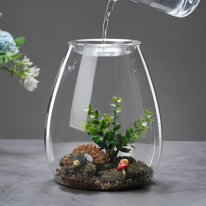 

Vase, Micro Landscape Glass Bottle Cap Fresh Green Succulent Moss Bottle Glass Vase Bonsai Home Desktop Decoration
