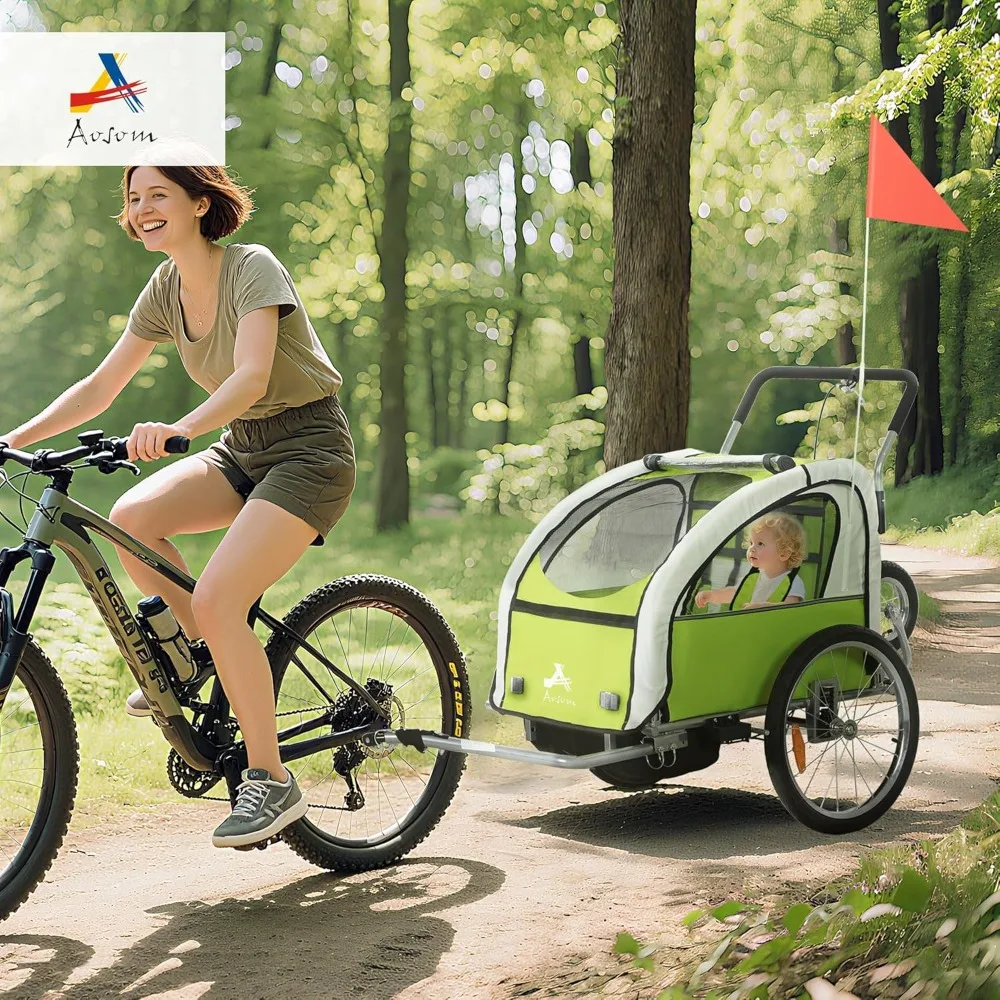 Elite 360 Swivel Bike Trailer for Kids Double Child Two-Wheel Bicycle Cargo Trailer with 2 Security Harnesses