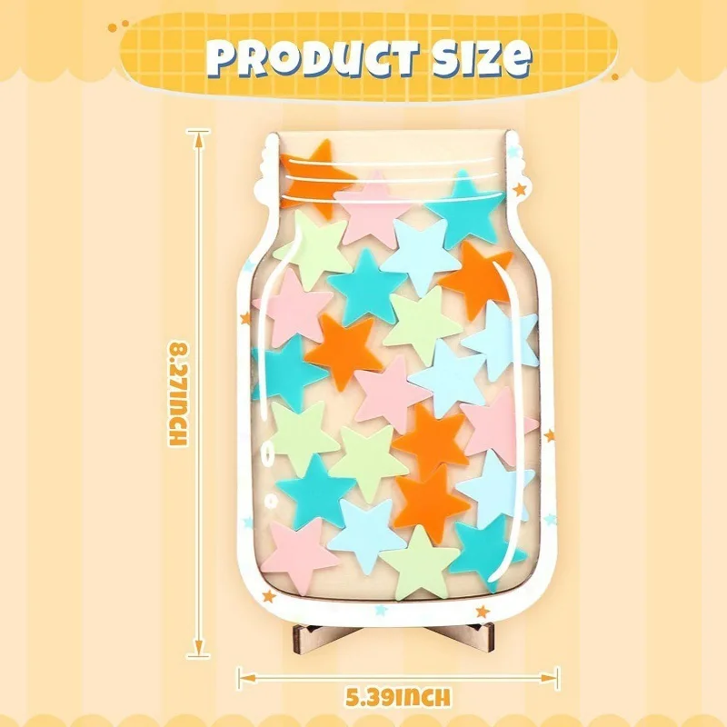 

2025 New Wooden Craft Star Reward Jar Home Decor Desktop Ornament With Stars Fun Gift Room Decoration Accessories Ornaments
