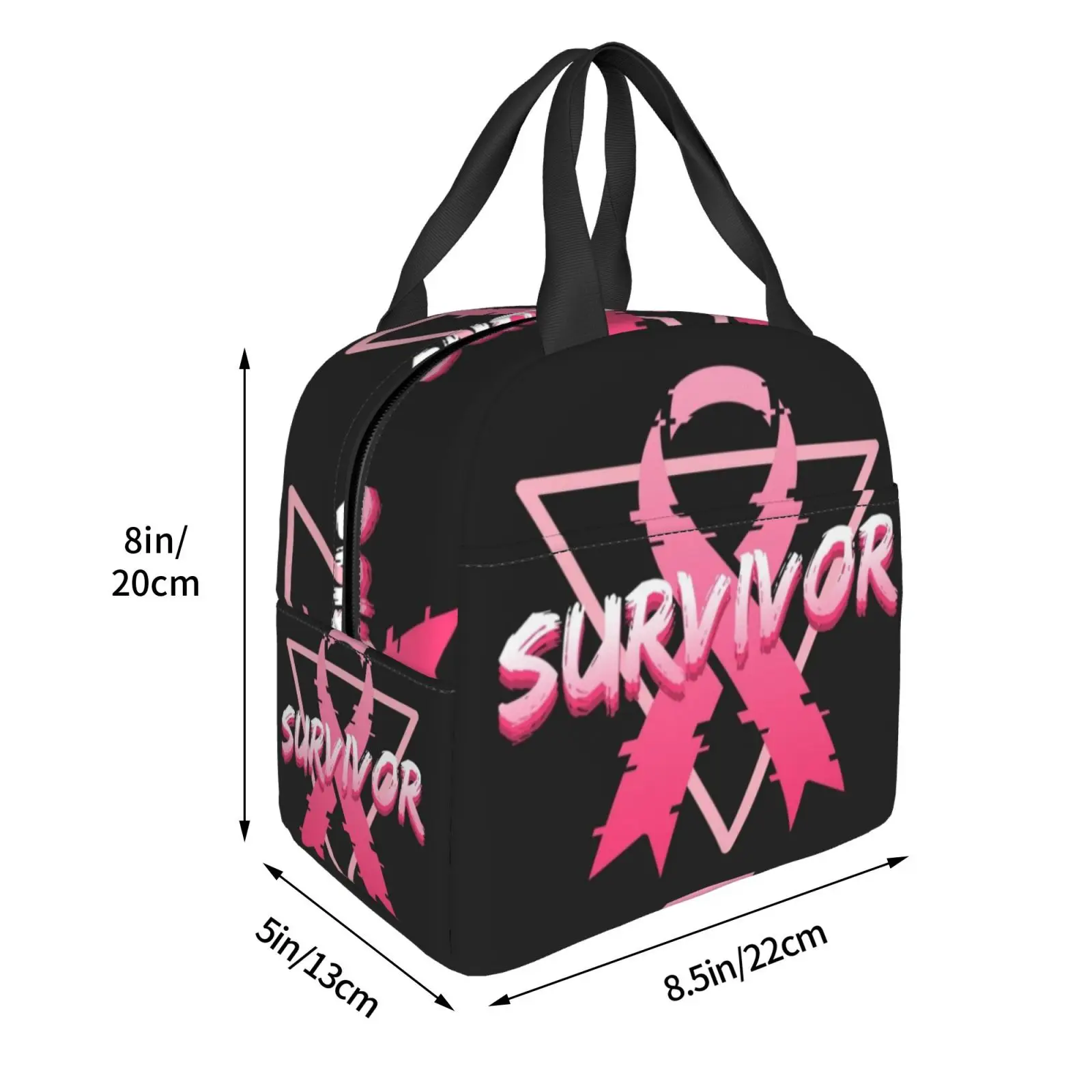 Fight Breast Cancer Insulated Lunch Box Portable Thermal Cooler Tote Bag with Front Pocket Reusable Leakproof Lunch Bags