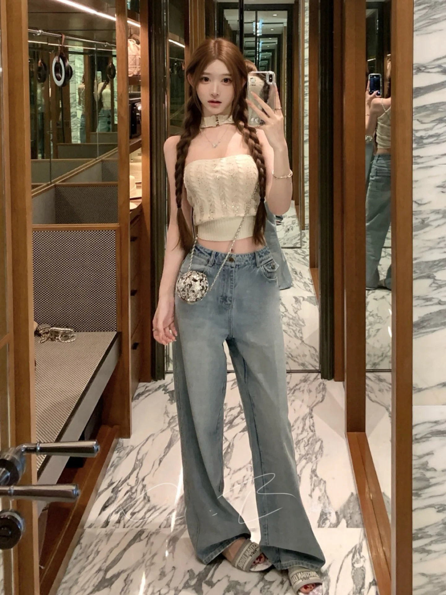 Korean Style Hot Girl Knitted Tube Top Women's Summer Slimming Sparkling Drill Double-Sided Wearable Short Sleeveless Blouse