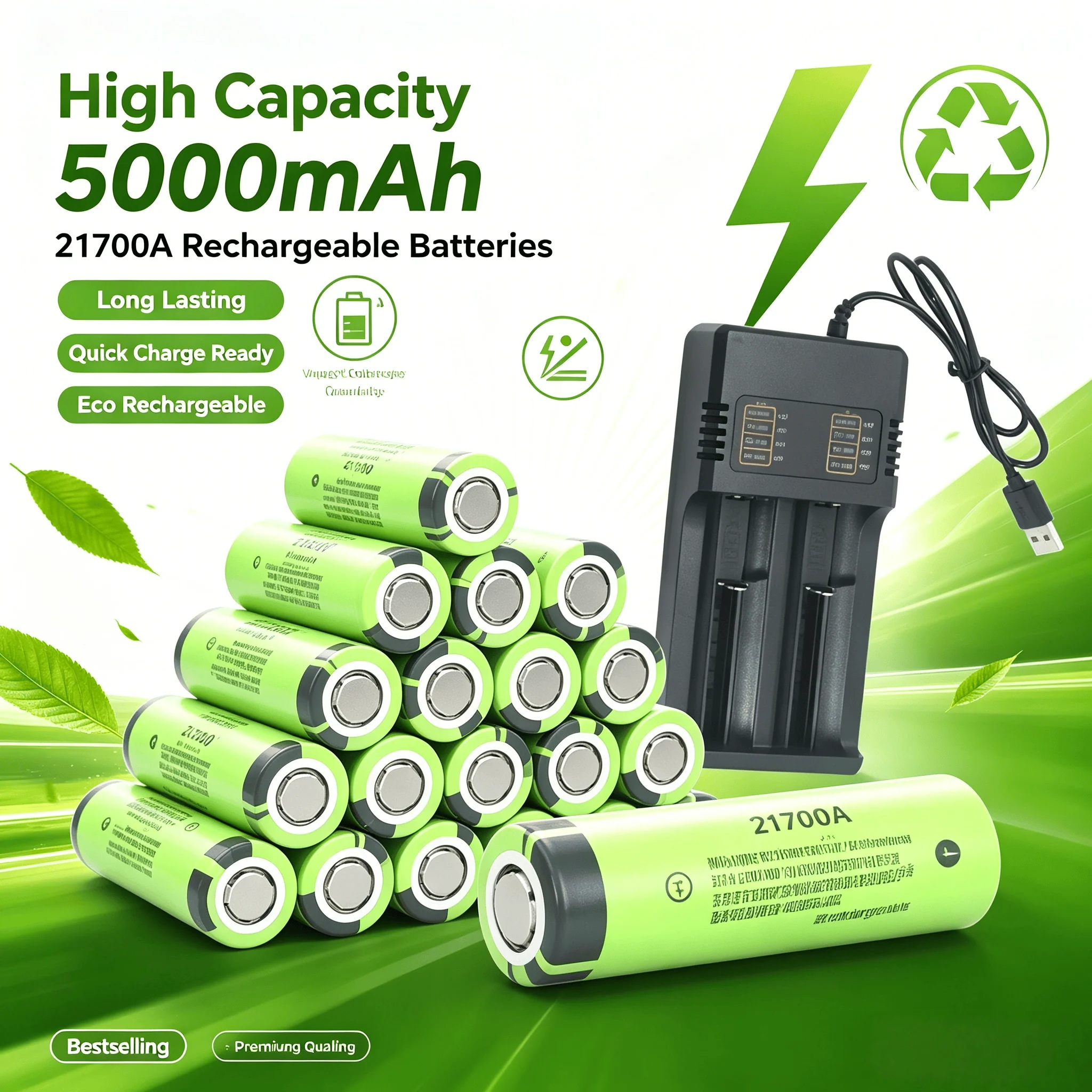21700A Rechargeable Lithium-Ion Battery 3.7V 6000mAh 20A Discharge Battery (Including Charger) for DIY Projects, etc.