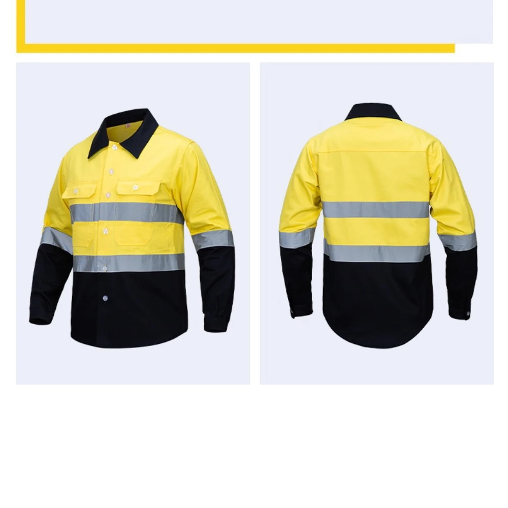 Safety Reflective Clothing Construction Site Highly Reflective Shirt Long Sleeved Night Construction Labor Protection Clothing