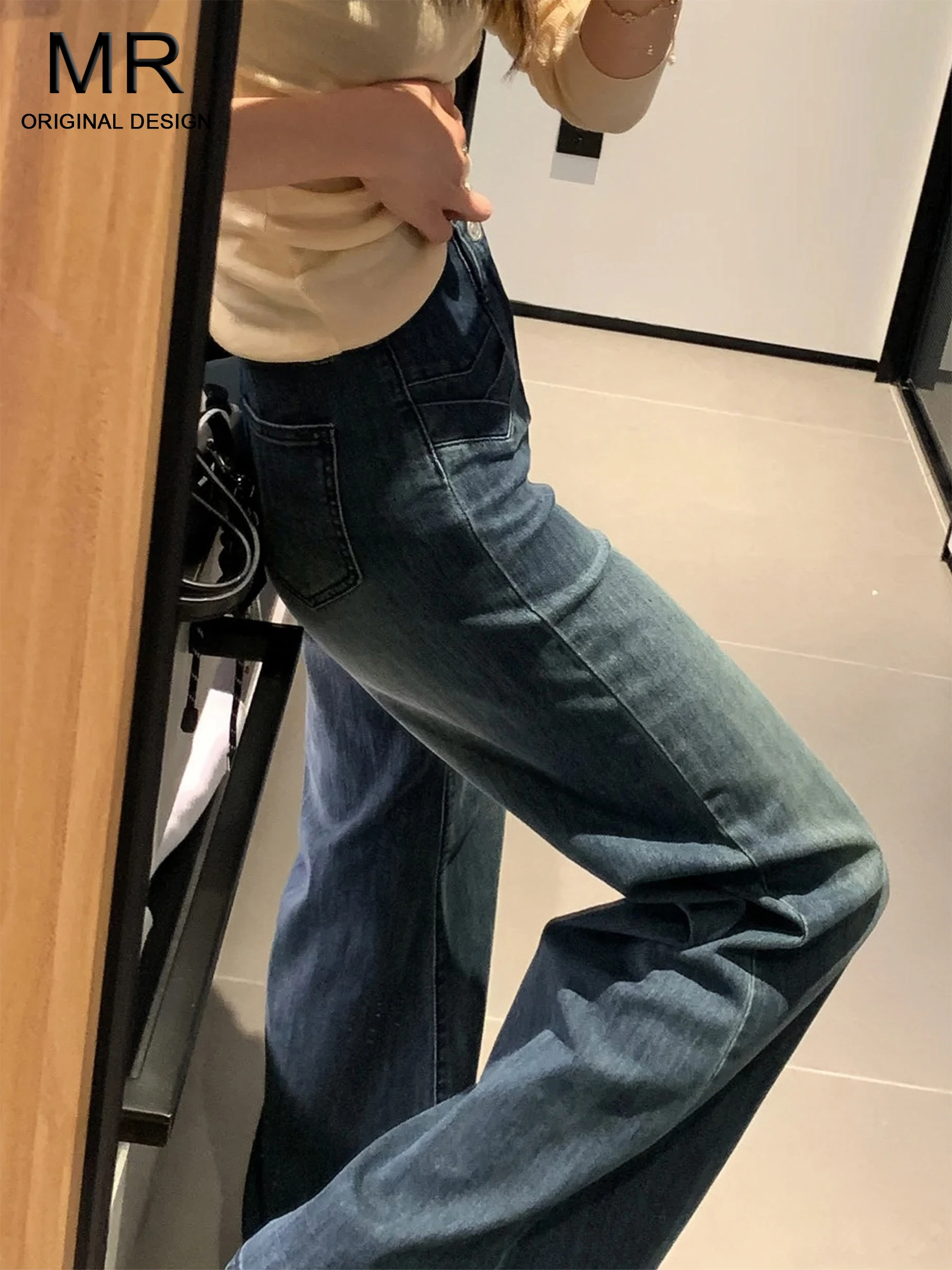 

Retro High Waist Bell Bottom Denim Jeans Women's Loose Fit Summer Hot Girl Casual Style American Blue Jeans Loose Long Pants