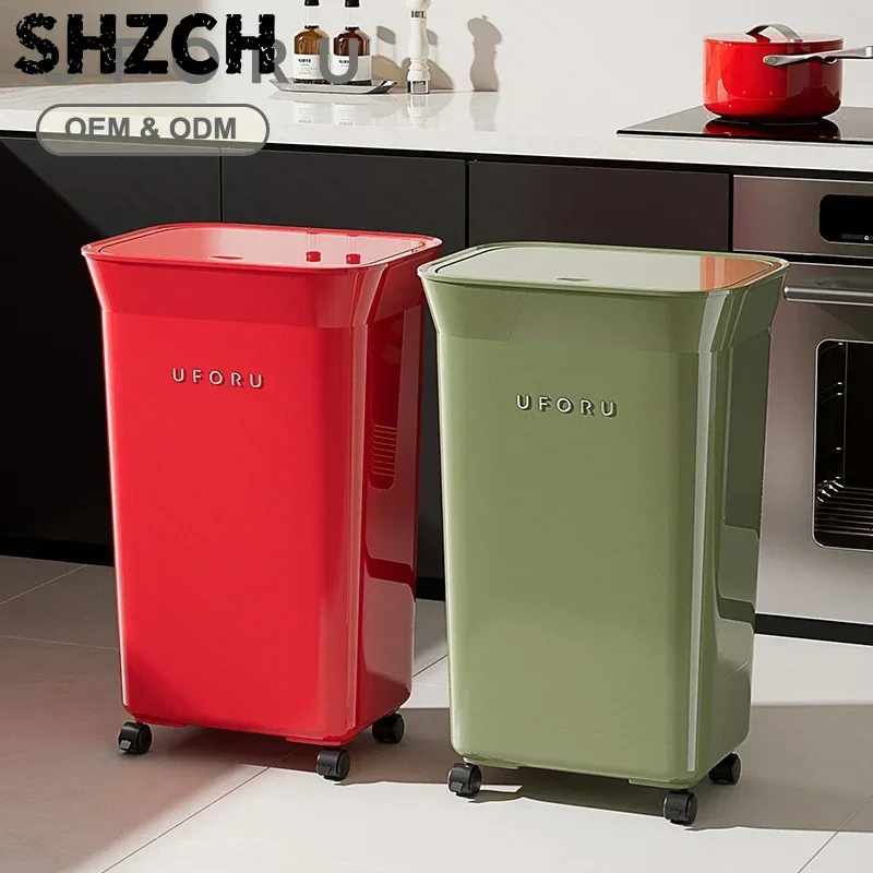 UFORU Large Capacity Roller Wheeled Plastic Dustbin with Wheels for Kitchen Home Use Modern Design Trash Can