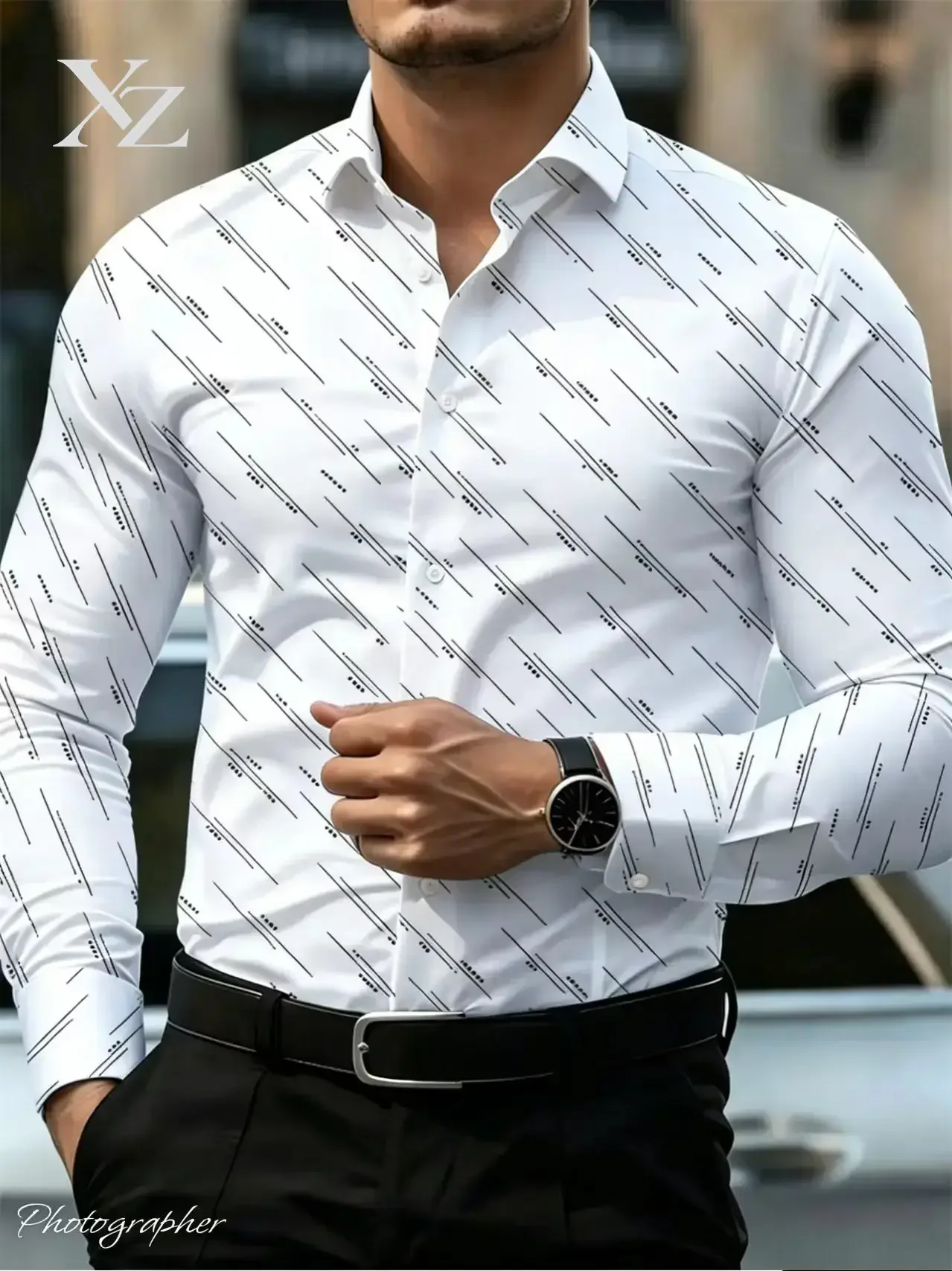 Hot Sale Men's Geometric Line Printed Long Sleeved Shirt- Premium Versatile Casual Top for Daily Outdoor Travel Business Office