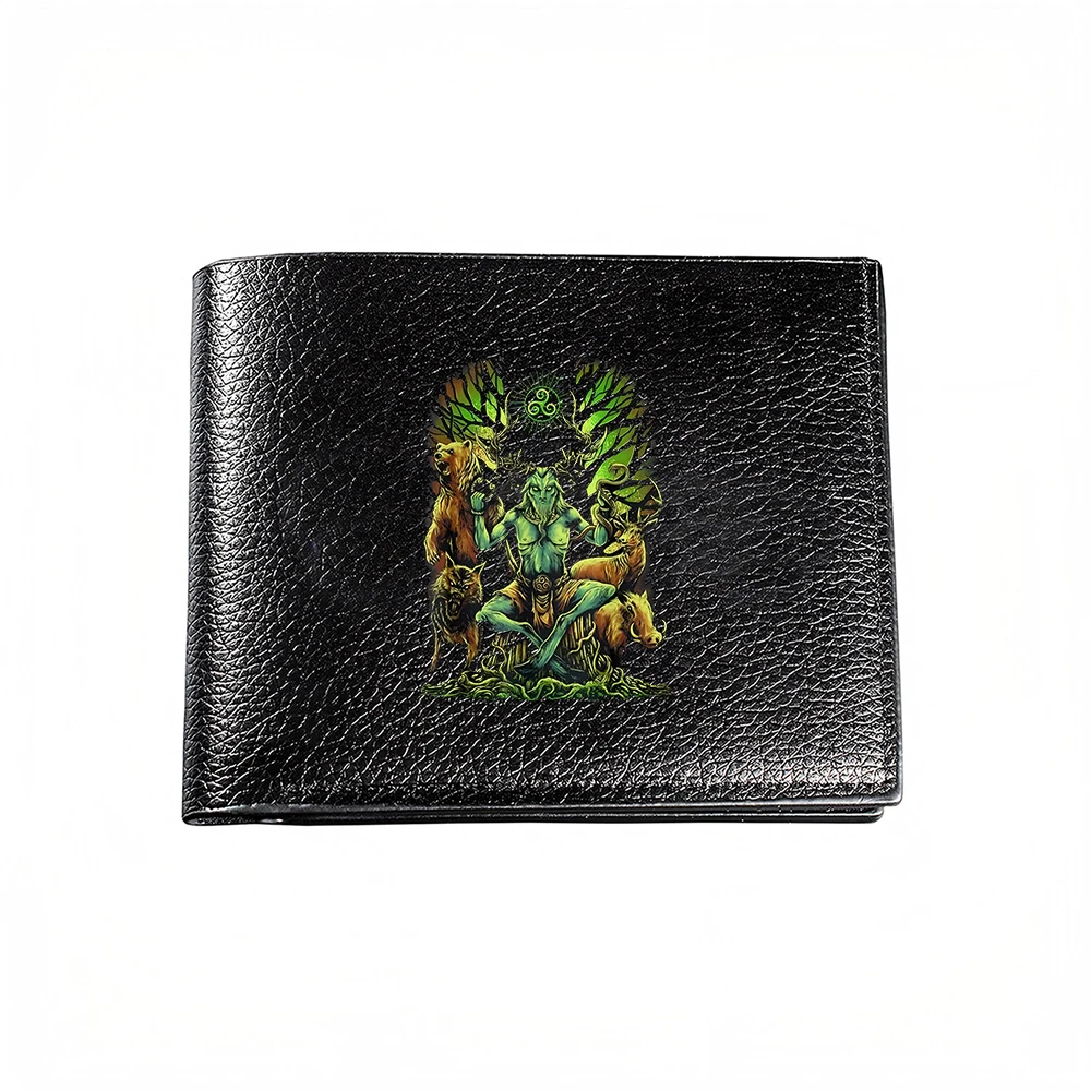 Green Mythical Creature With Wings And Animals On Black Wallet Fashion Design For Men Casual Business Style