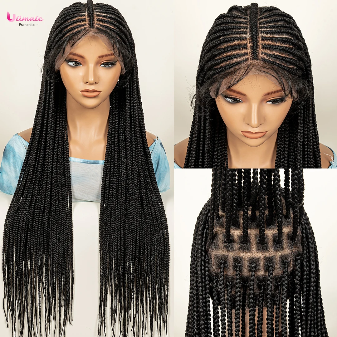 

Плетеные парики Cornrow с детскими волосами, синтетический парик с косами, 32 дюйма, полный кружевной парик, подходит для чернокожих женщин, полностью плетеный парик Cornrow