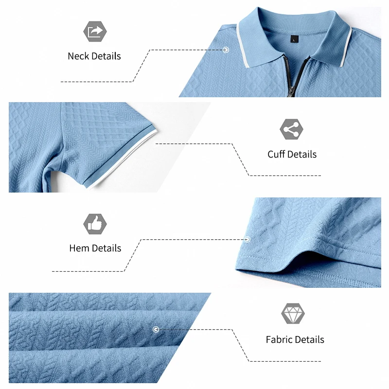Sommer Herren Casual Business Kurzarm 9-Farben Jacquard 1/4 Reißverschluss Poloshirt | Strukturiertes Polo-Top mit Reißverschluss und kurzen Ärmeln – Detail 18