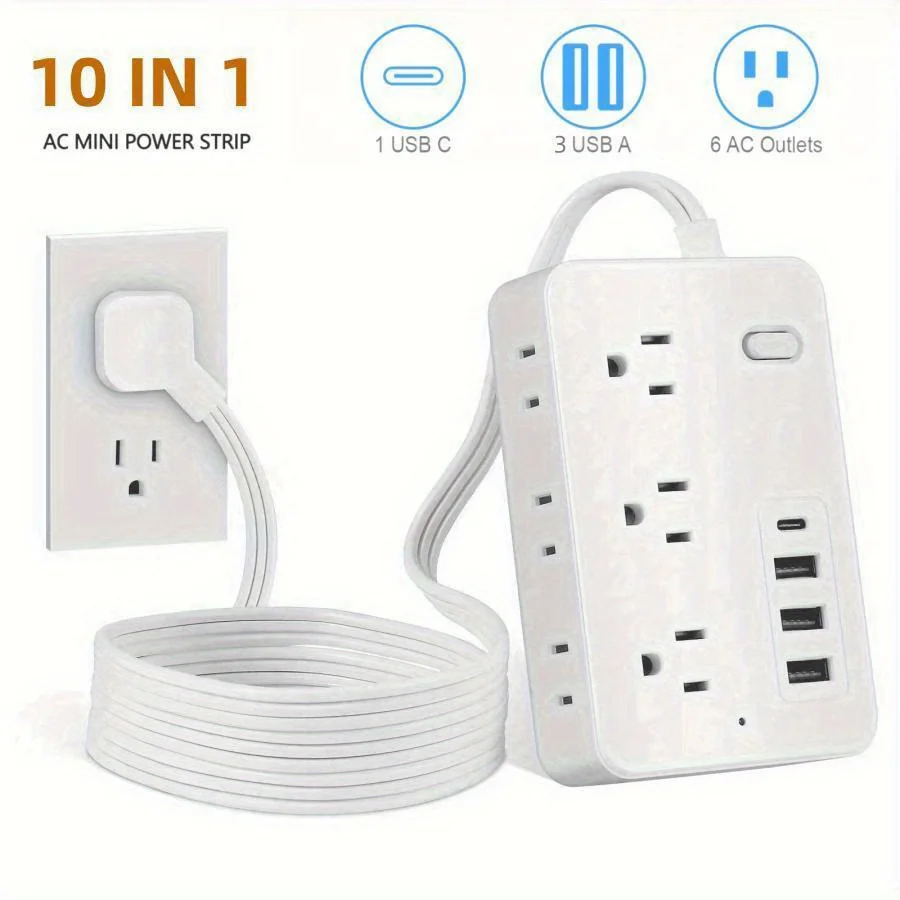 1 extension cable, surge protector power board, 6 wide sockets, 4 USB ports, suitable for indoor home offices and dormitories