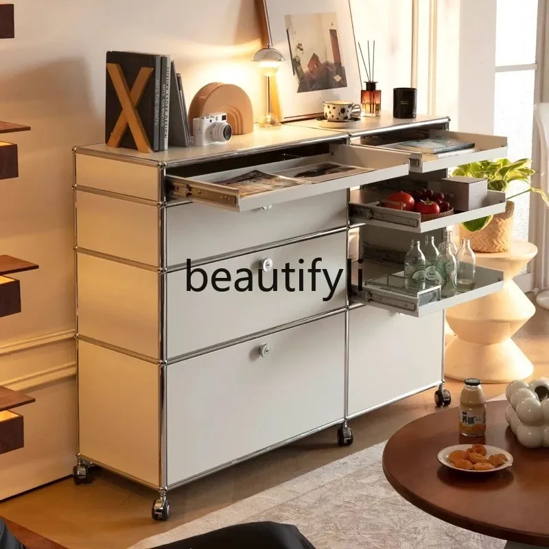

xz1Movable Dining Sideboard Combination Cabinet Vintage Style Storage Organizer Stainless Steel Sideboard