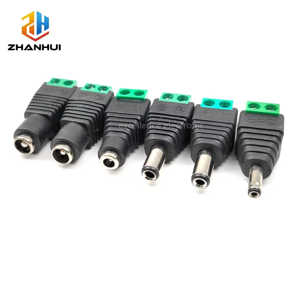 5PCS 12V 2.1x5.5mm DC Power Male Plug Jack Adapter Connector Plug for CCTV Single Color LED Light 5.5*2.5mm The Socket