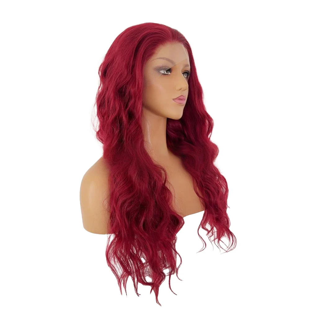 Le nouveau 26 pouces rouge petit bouclé 13x4 avant dentelle cheveux synthétiques est une perruque haut de gamme accrochée à la main adaptée aux fêtes quotidiennes des dames