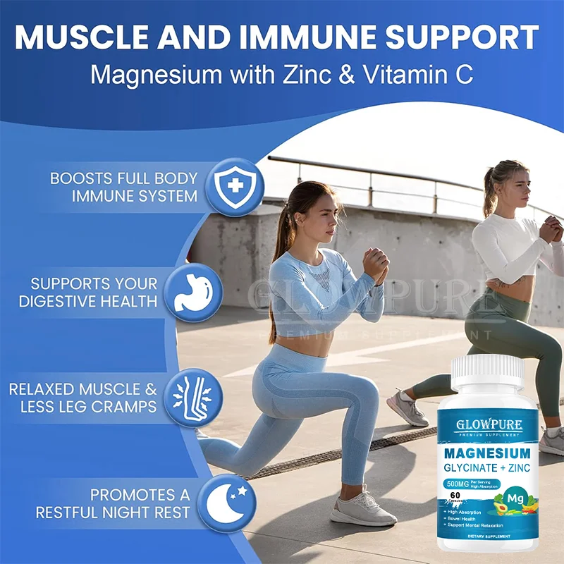 Magnesium Glycinate 500mg Capsule High Absorption for Calm & Muscle Support, Sleep Quality, Relieves Anxiety Stress Supplement