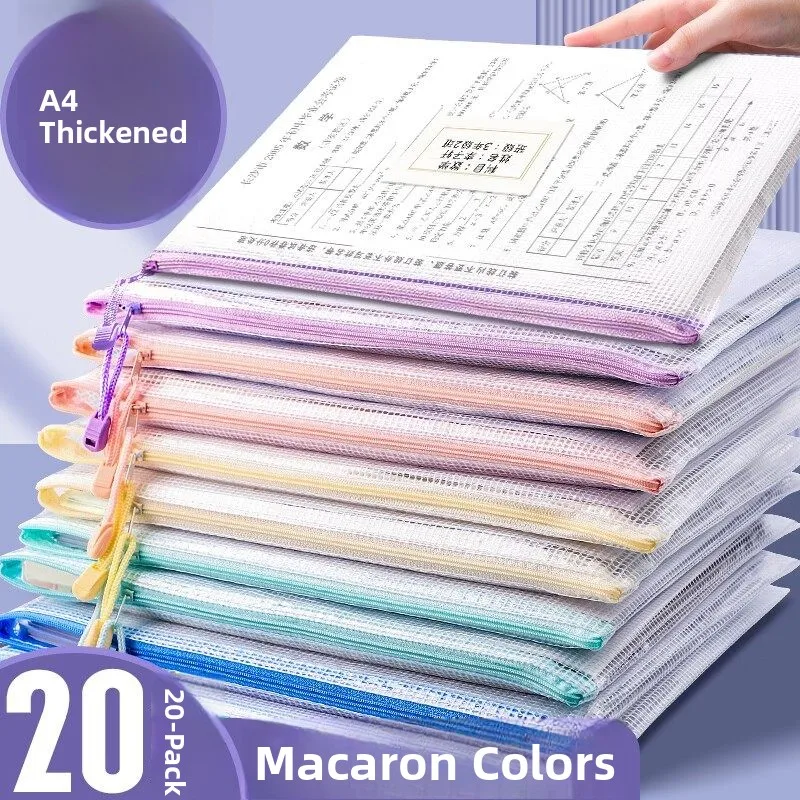 thickened-zipper-file-folder-transparent-grid-bag-waterproof-archival-materials-for-junior-and-senior-high-school-exams-a4-size