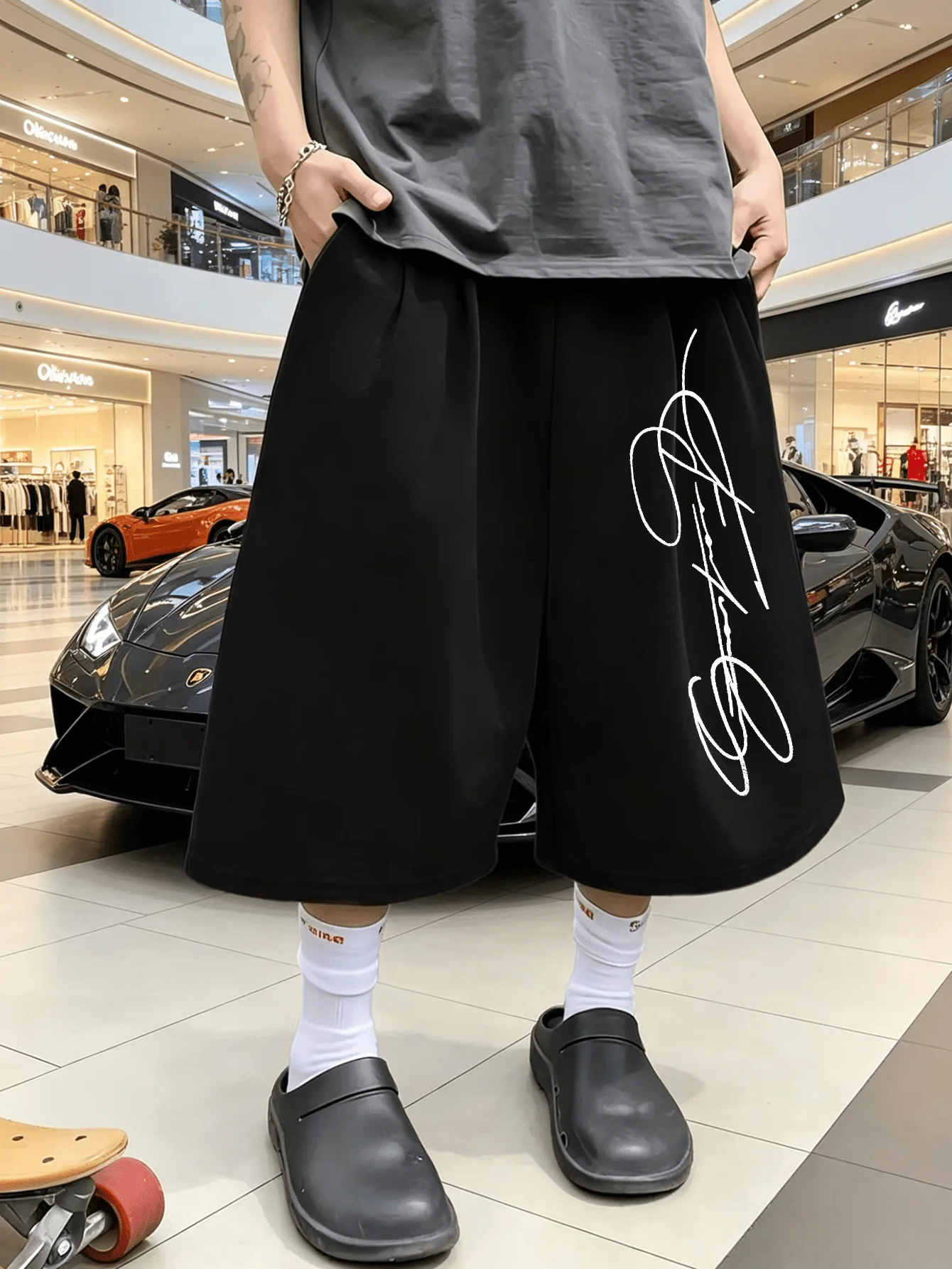 Men's Casual Sports Pants with Y2K Printed Letter Pattern Shorts, Summer Street Fashion Shorts