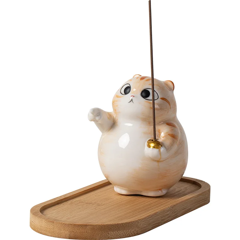 

flower cat line incense insert ceramic ornament cute lucky incense holder aromatherapy burner tea room desktop decoration