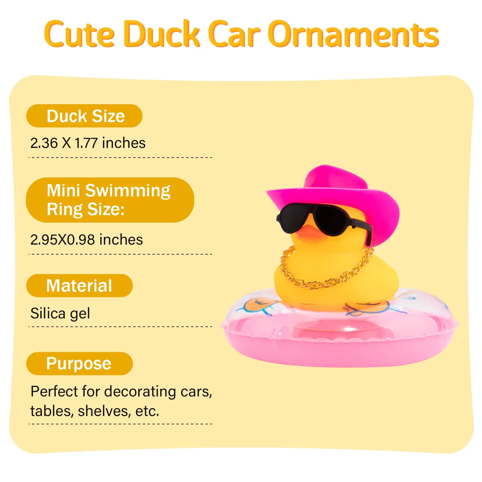 Car Rubber Duck Car Duck Decoration Dashboard Car Ornament for Car Dashboard Decoration Accessories with Mini Flower Hat Swim Ri