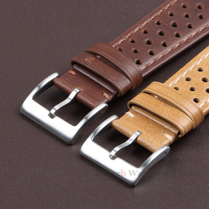 빈티지 정품 가죽 스트랩 남성 여성 18mm 20mm 22mm 유니버설 소 가죽 시계 밴드 통기성 팔찌 스포츠 손목 벨트 액세서리