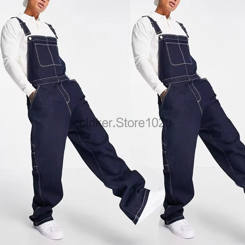 

2024 Men's Jeans Overalls Blue Casual High Waist Denim Jumpsuits 5xl Male Fashion Casual Multi-Pocket Suspender Long Pants