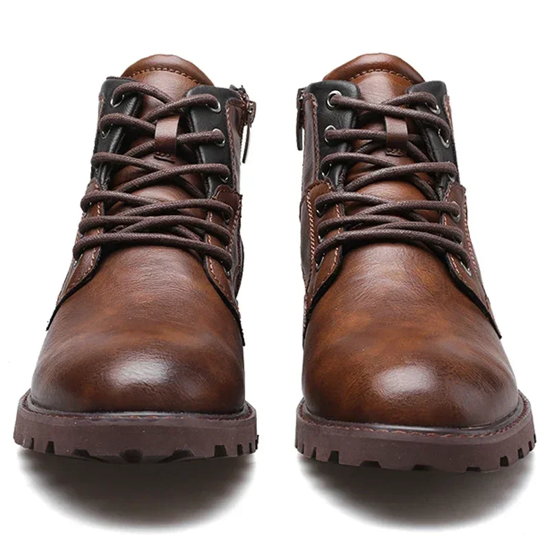 Bottes en cuir vintage avec fermeture éclair latérale pour hommes, chaussures de rinçage, haute qualité, grande taille 39-48, nouveau, automne, hiver, 2023