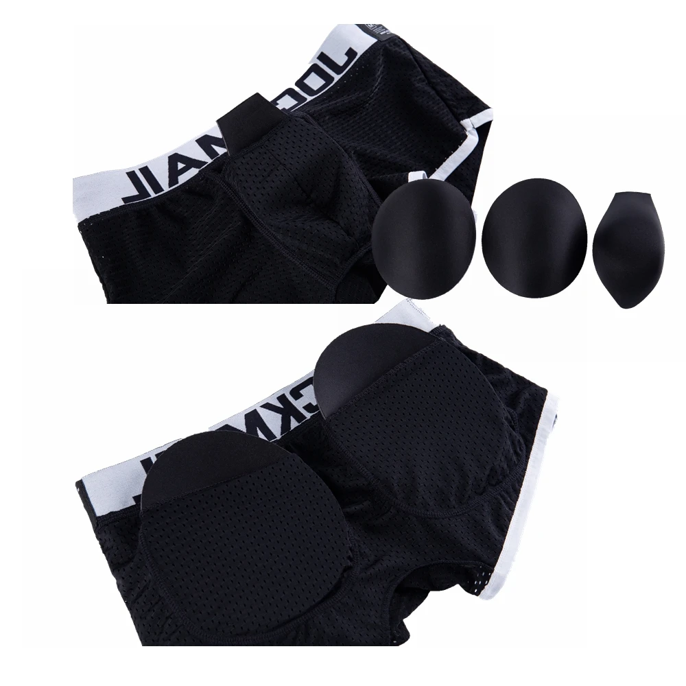 JOCKMAIL Breathable Mesh Enhancing Padded Hip Sexy Boxer Men Underwear Removable Enhancement Two Butt Pads and gay penis Pad