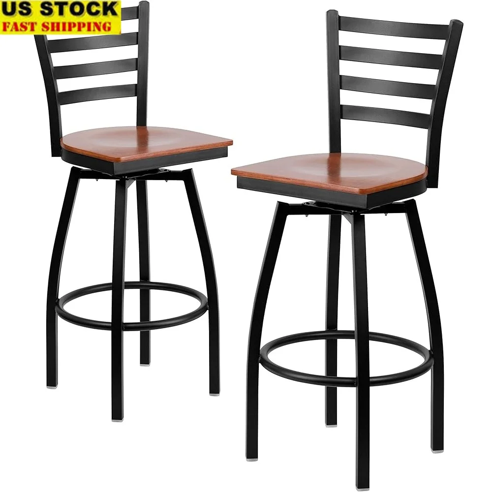 

2 Pack Metal Barstools with Swivel Feature and Ladder Back Design Kitchen Bar Restaurant Seating
