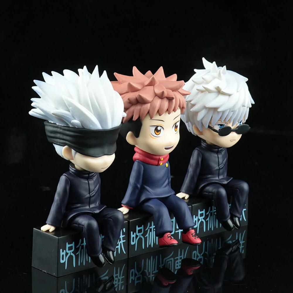 Figura DE ACCIÓN DE Jujutsu Kaisen, figura de Anime de 11CM, 3 piezas, Itadori, Yuji, Satoru, Gojo sentado, modelo de juguete, colección de regalo, PVC