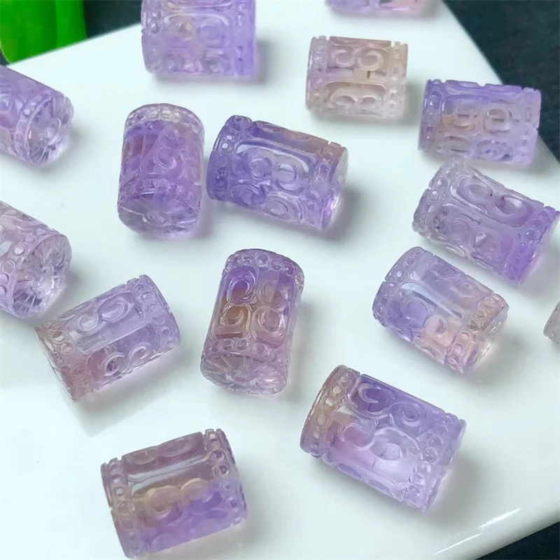 5pcs Natural Amethyst And Cirtine Fretwork Beads Healing Gemstone Accessories For Jewelry Making Gift 10x16mm-12x18mm