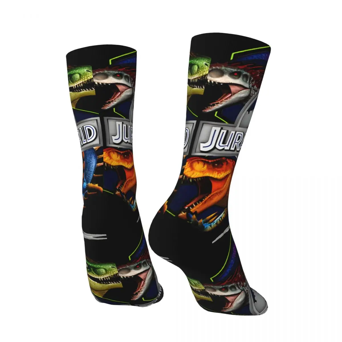 Vintage Wereld Dinosaurus Collage Logo Heren Compressiesokken Unisex Jurassic Park Streetstyle Naadloze Gedrukte Nieuwigheid Crew Sok