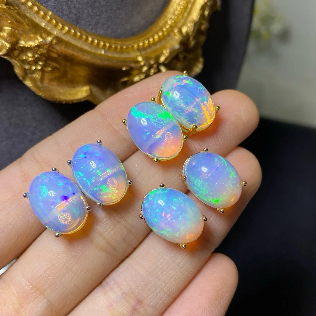 

Серьги-гвоздики из стерлингового серебра 925 пробы с натуральным опалом — 10x14 мм, яркий цвет, кристально чистый камень с полной игрой в огонь