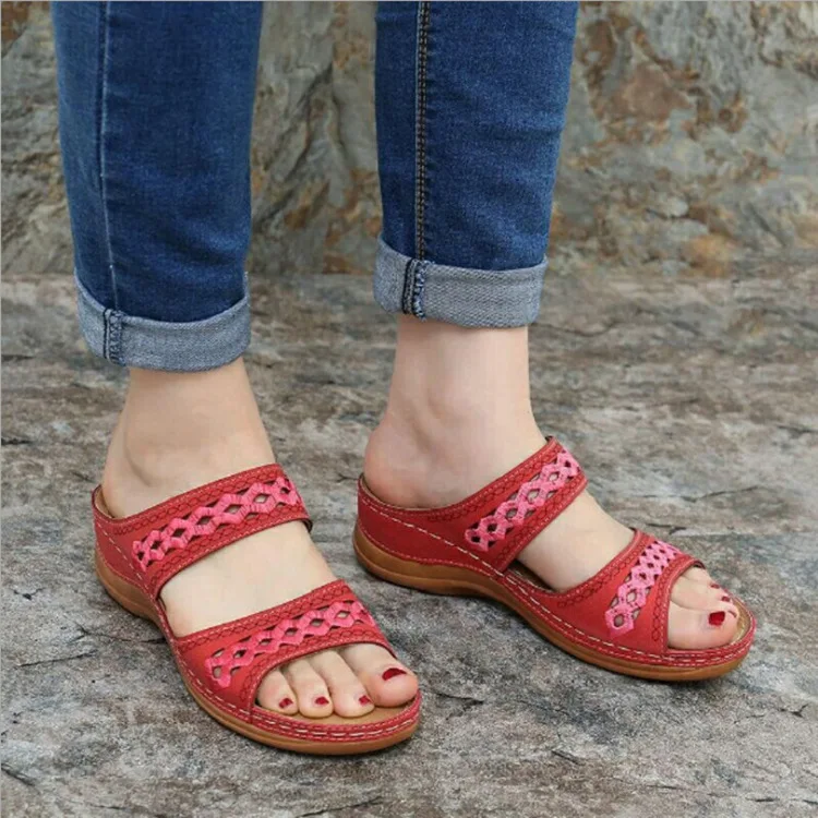 Summer Retro Wedges Slippers Women Non-slip Round Toe Comfortable Plus Size Casual Walking Beach Shoes Sandals 35-43