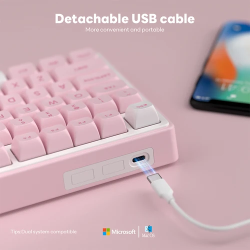 Imagen 2 del producto Royal Kludge RK R75 junta de teclado mecánico con cable rosa intercambiable en caliente 80 teclas RGB retroiluminado PBT Keycap teclado de jugador perilla de Metal