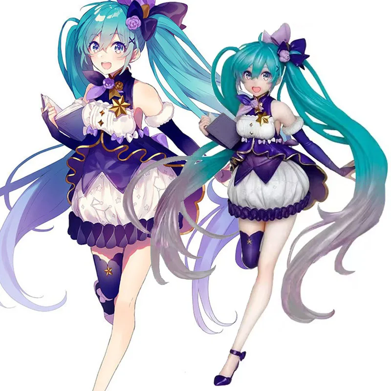 20CM Hatsune Miku Anime Figure bella ragazza cantante vestito viola canto Costume modello bambole giocattolo collezione regalo modello bambola