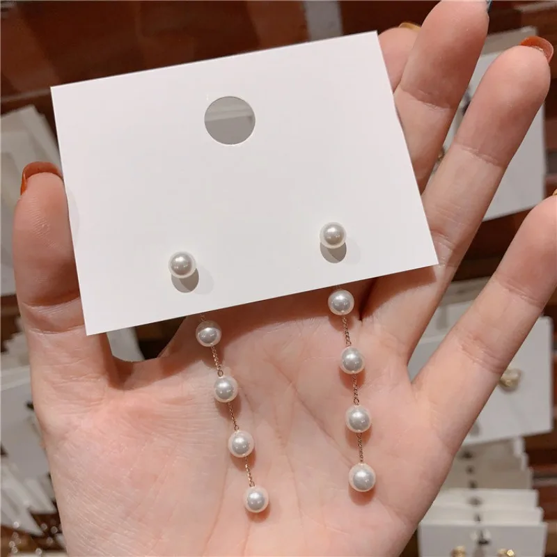 Long Tassel Threader Earrings, Elegant Versatile 2-in-1 Pearl Stud Earrings, Lady Daily Fashion Jewelry Accessories