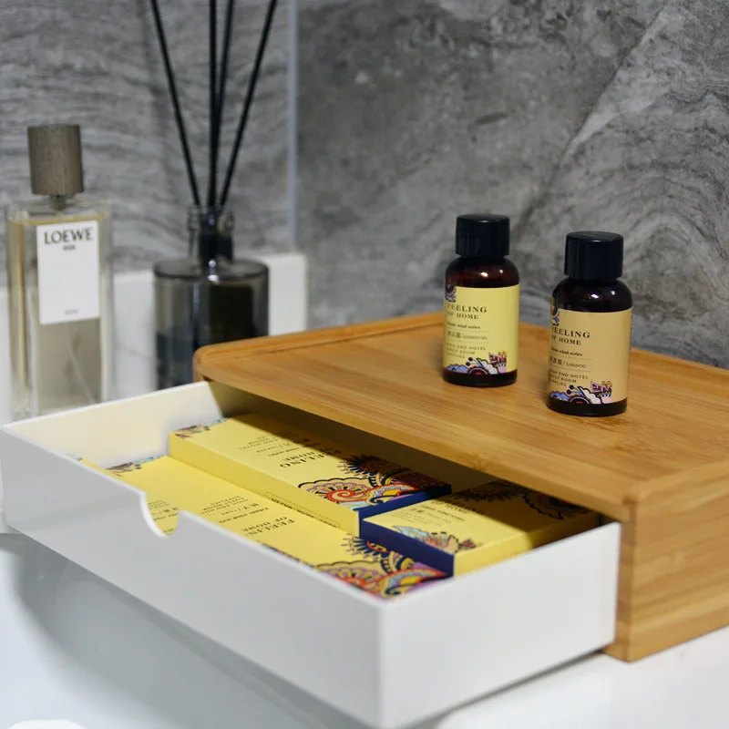 1pc Japanese Style Wooden Bamboo Hotel Toiletries Storage Organizer Pull-out Hotel Room Tooth Set Storage Box Aromatherapy Tray