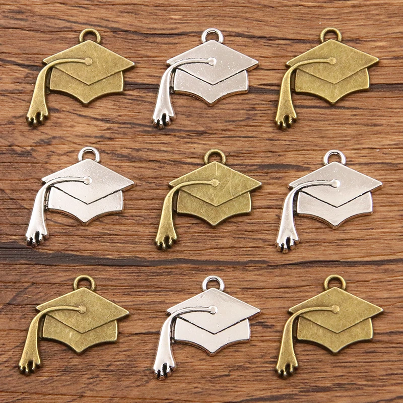 10PCS 22*24mm Metal Alloy Two Color Mortarboard Charms Graduation Season Pendant For Jewelry Making DIY Handmade Craft