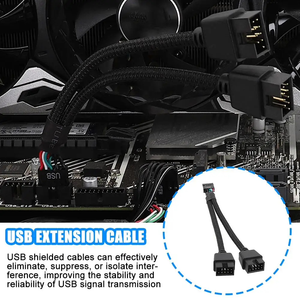 Kabel ekstensi USB Motherboard komputer 12cm, kabel ekstensi USB 9 Pin 1 wanita ke 2 pria Y Splitter Audio HD untuk PC