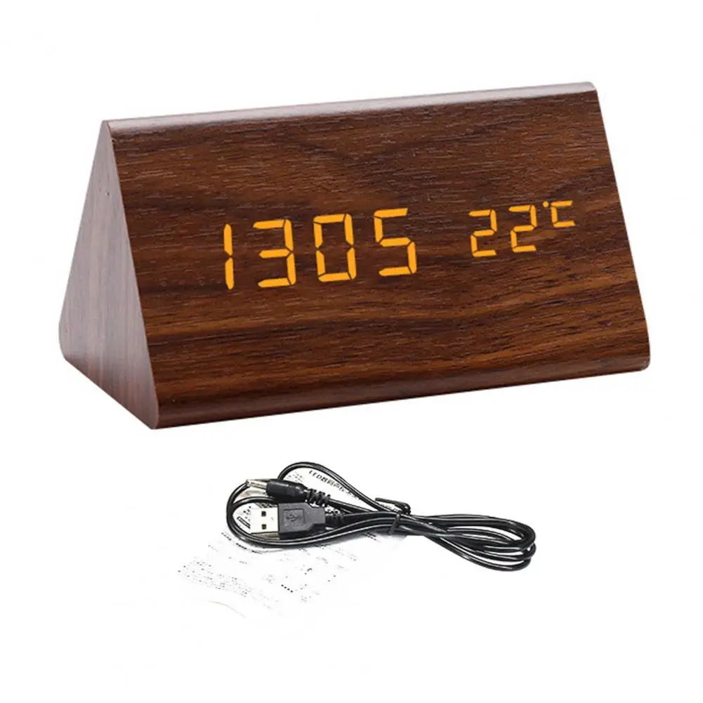 Wooden Digital Alarm Clock with USB Port Electric Desk Clock Battery Adjustable Volume Dimmer Snooze 12/24H - Stylish Wood Décor