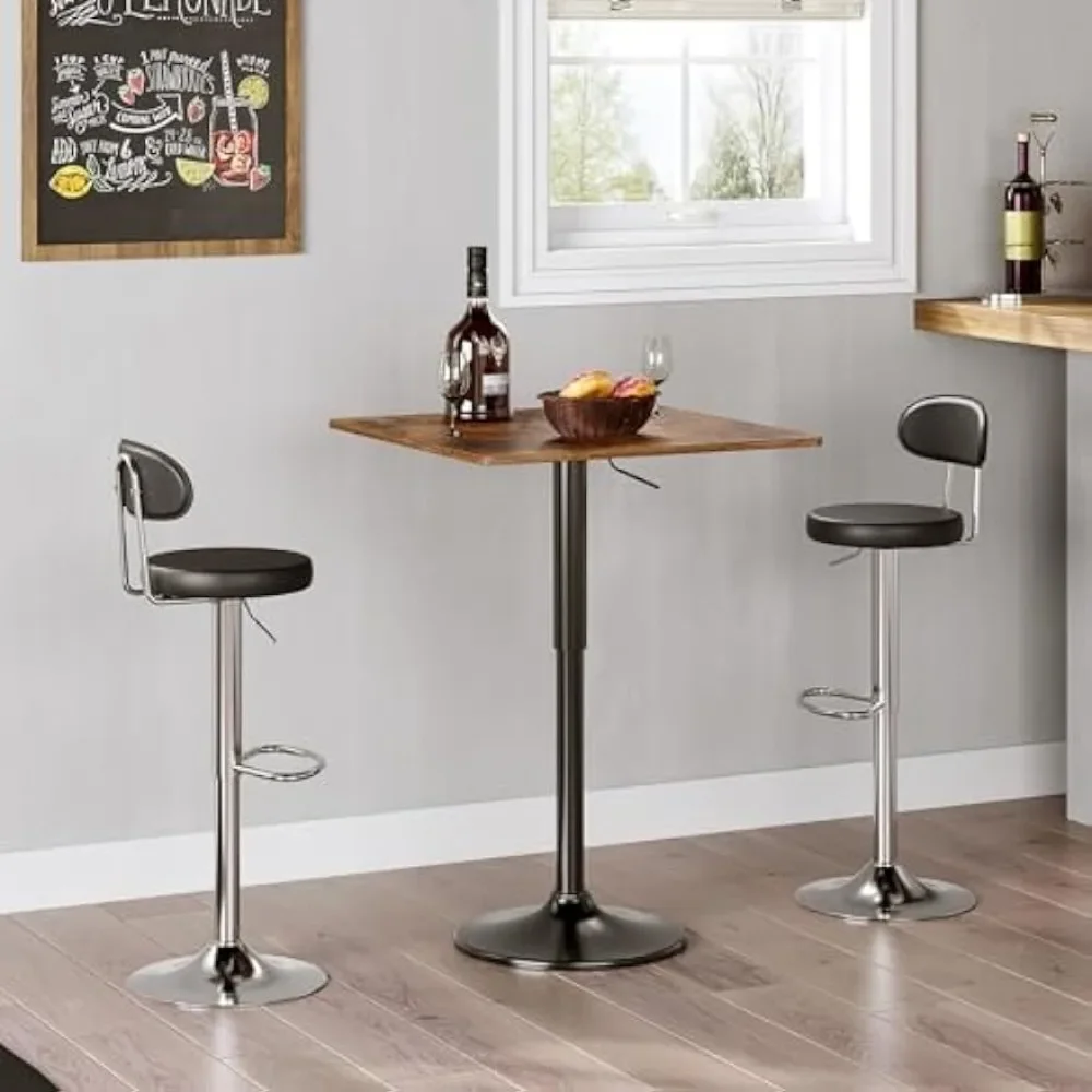 Square Bar Table, Tall Cocktail Table, Adjustable Height Pub Table, Bistro Table with Base, for Bar, Pub, Dining Room