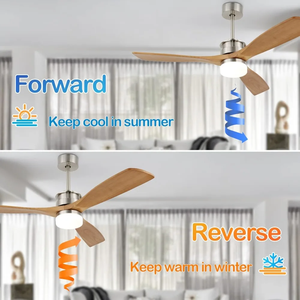 Ventilador de teto externo de 52 '' com luzes, ventilador de teto de madeira com luz e controle remoto para pátios cobertos, quarto, sala de estar