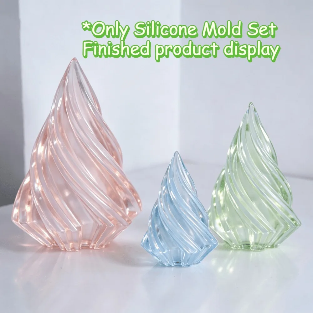 DIY 3D Spiral Twist Christmas Tree Silicone Mold Handmade Scented Candle Mould Gypsum Epoxy Resin Casting Soap Mold Xmas Home Decoration Supplies