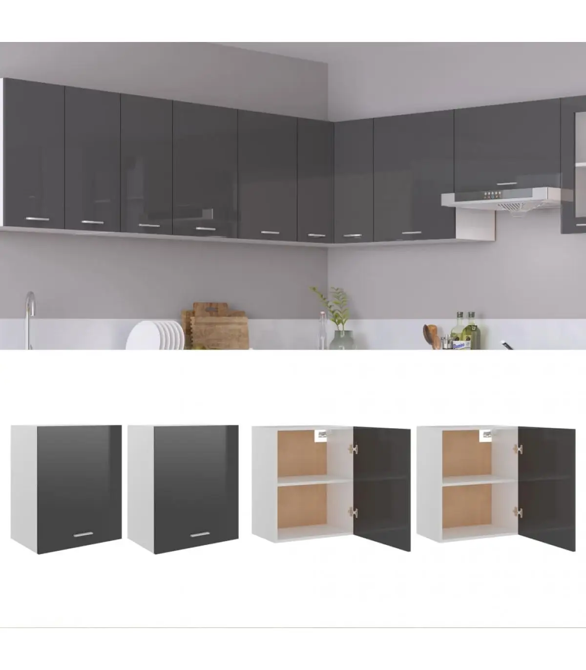 Kitchen cabinets hanging cabinets 2 Pcs agglomerate gray glitter 50x31x60 cm