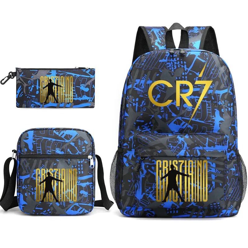 3pcs CR7 Football Cool Backpacks Capacity Rucksack Girl Boys Simple Shoulder Bag High School Schoolbag Black Mochilas