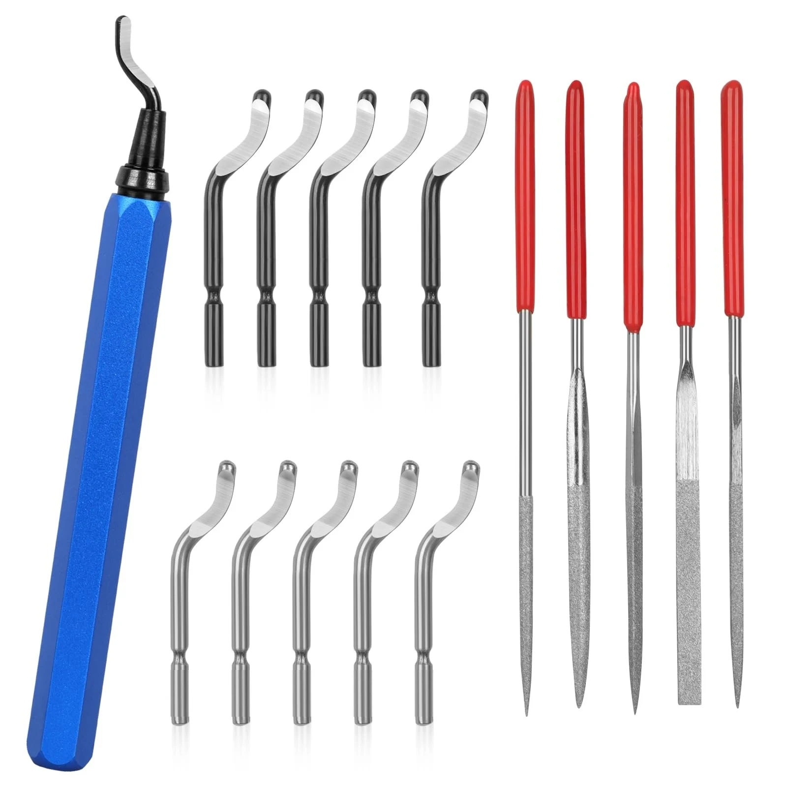 3D Printing Deburring Tool Set RB1000 with 11 Replacement Blades BS1010 BS1018 & 5 Needle File Set for Metal Crafts Wood Plastic