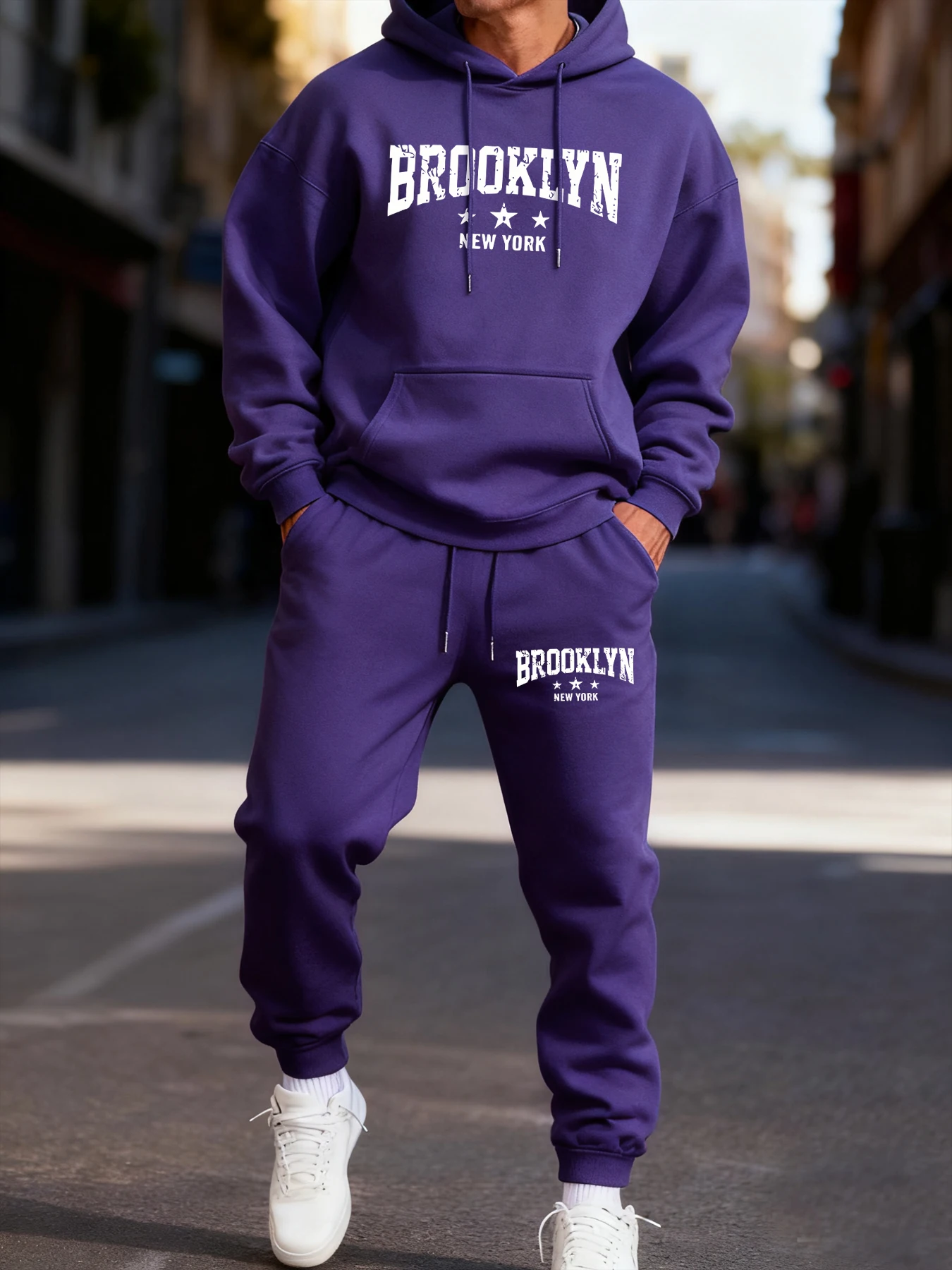 

Brooklyn New York Letter Print Mens Hoodie Set Street Couple'S Two Pices Sets Comfortable Fashion Hoody Jogging Loose Pants