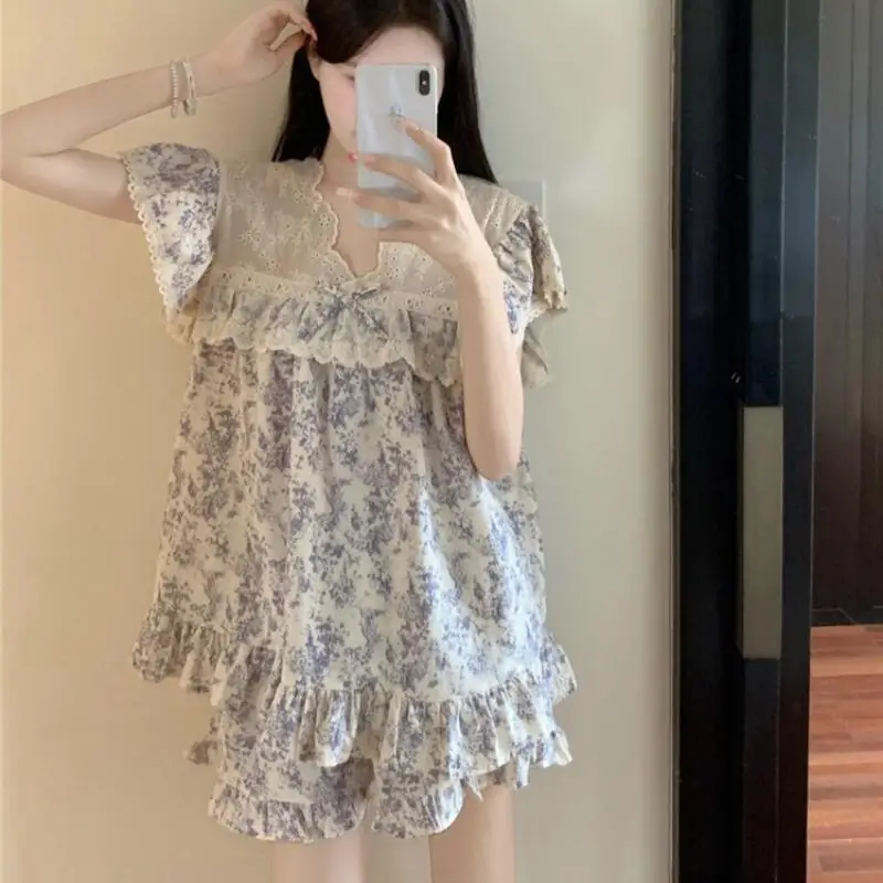 

Korean Sweet Girl Short Sleeve Shorts Pajamas Summer Youth Cute Doll Collar Home Clothes Fashion Student Set New Comfortable